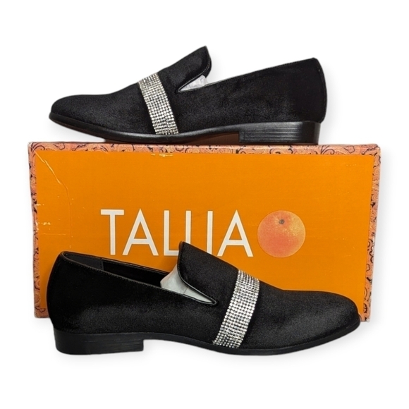 Tallia Loafers Teramo Black Slip On Plain Toe Velvet Rhinestone Black Shoes Men - Picture 3 of 9